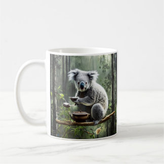 Koala drinking tea in a tree coffee mug