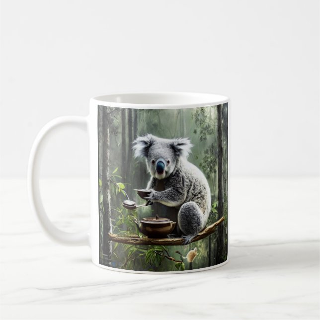Koala drinking tea in a tree coffee mug (Left)