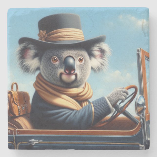Koala Driving Stone Coaster (Front)
