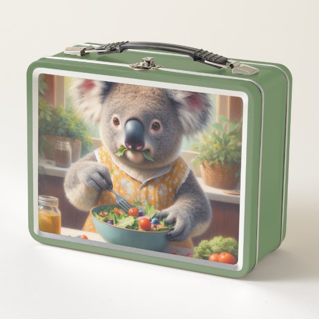Koala Eating Salad Metal Lunch Box (Front)