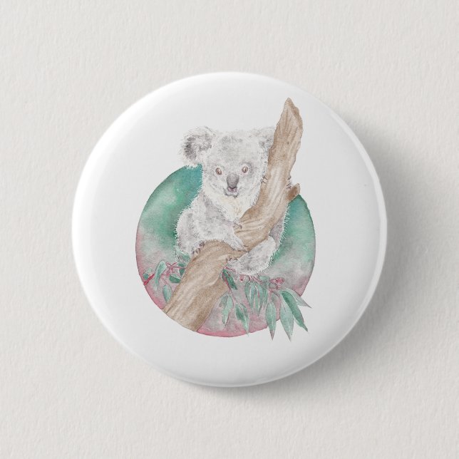 Koala & Eucalyptus 2 Inch Round Button (Front)