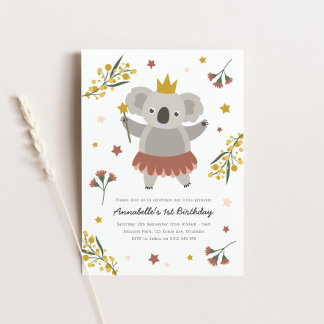 Koala Fairy Princess Invitation d'anniversaire