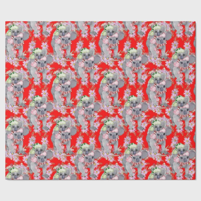Koala Family Red Christmas  Wrapping Paper (Seam)
