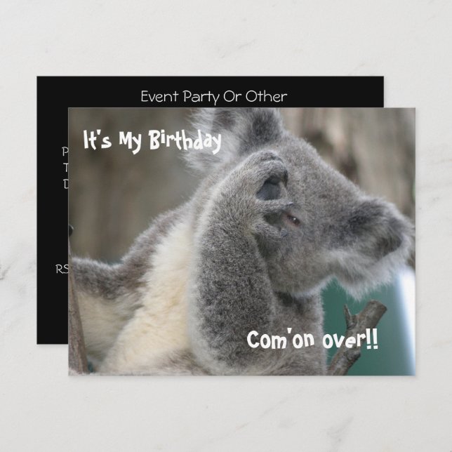 Koala fête d'anniversaire Invitation (Devant / Derrière)