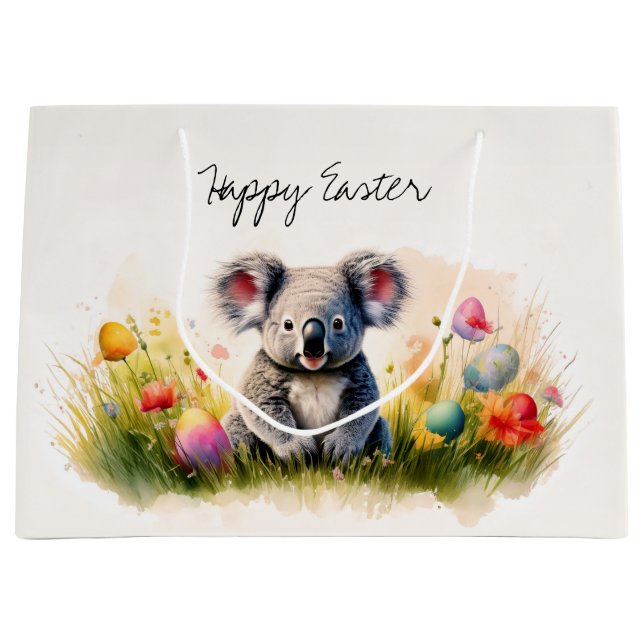 Koala field of Easter eggs Happy Easter Large Gift Bag (Front)