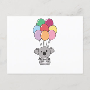 Koala Flies Up With Colourful Balloons Postcard