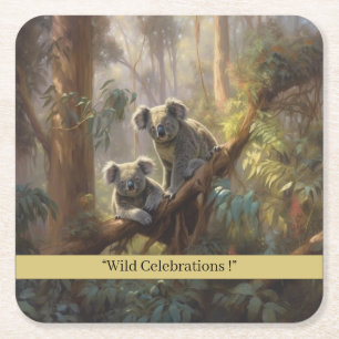 Koala Forest Dreams, custom Square Paper Coaster