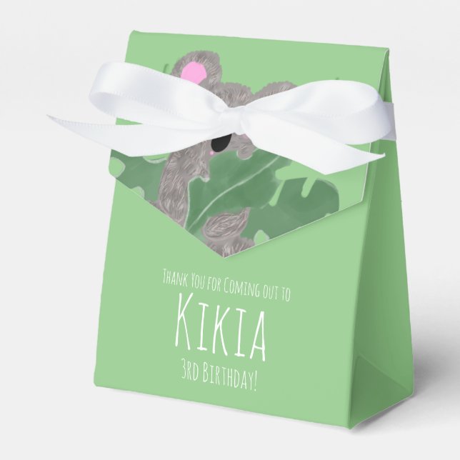 Koala Hand Drawn Animal Green Birthday Party    Favor Box (Front Side)