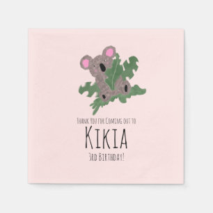 Koala Hand Drawn Animal Green Birthday Party   Napkin