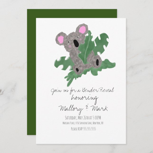 Koala Hand Drawn Gender Reveal Invitation (Front/Back)