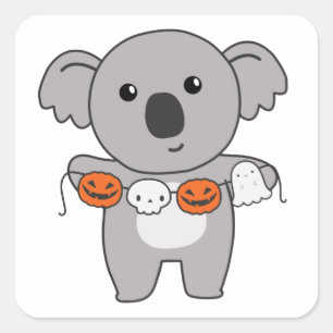Koala Happy Halloween Pumpkin Bat Costume Square S Square Sticker