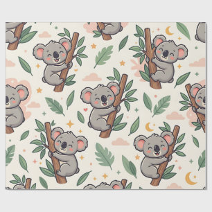 Koala Hug Wrapping Paper – Pastel Forest Pattern