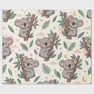 Koala Hug Wrapping Paper – Pastel Forest Pattern