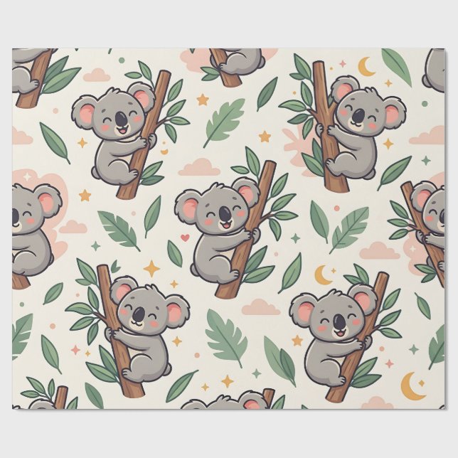 Koala Hug Wrapping Paper – Pastel Forest Pattern (Flat)