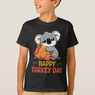 Koala Hugging Turkey Happy Thanksgiving Turkey Day T-Shirt