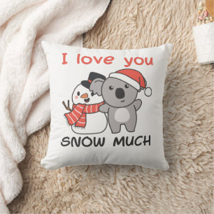 Koala I Love You Snow Much Snowman Pun Throw Pillow