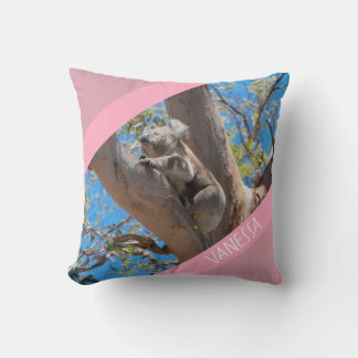 Koala in a Tree, Australia, Cute Pink Accent Throw Pillow