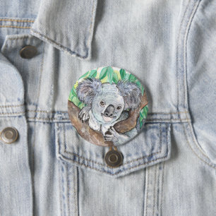 Koala in Eucalyptus Tree Painting 3 Inch Round Button