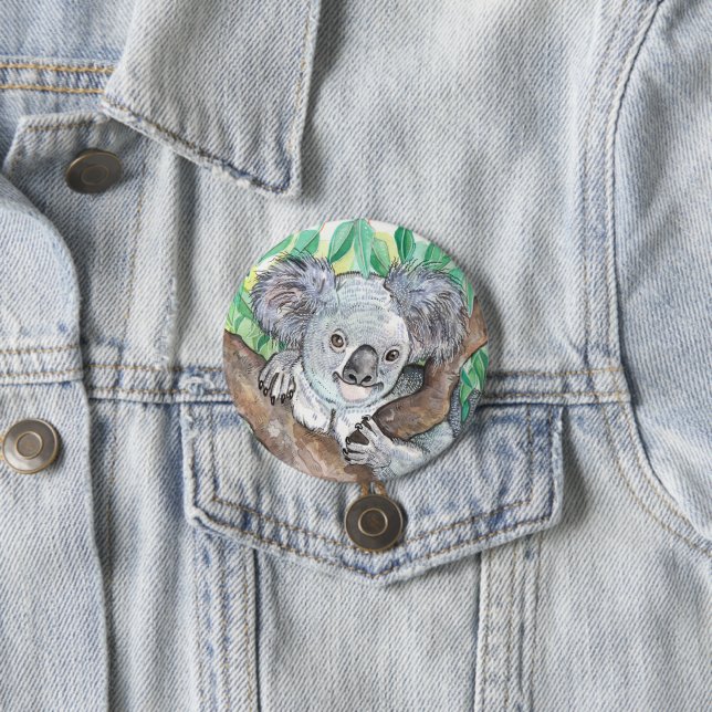 Koala in Eucalyptus Tree Painting 3 Inch Round Button (In Situ)