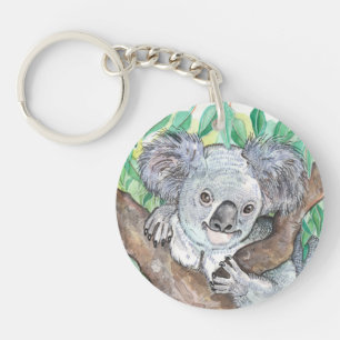 Koala in Eucalyptus Tree Painting Keychain