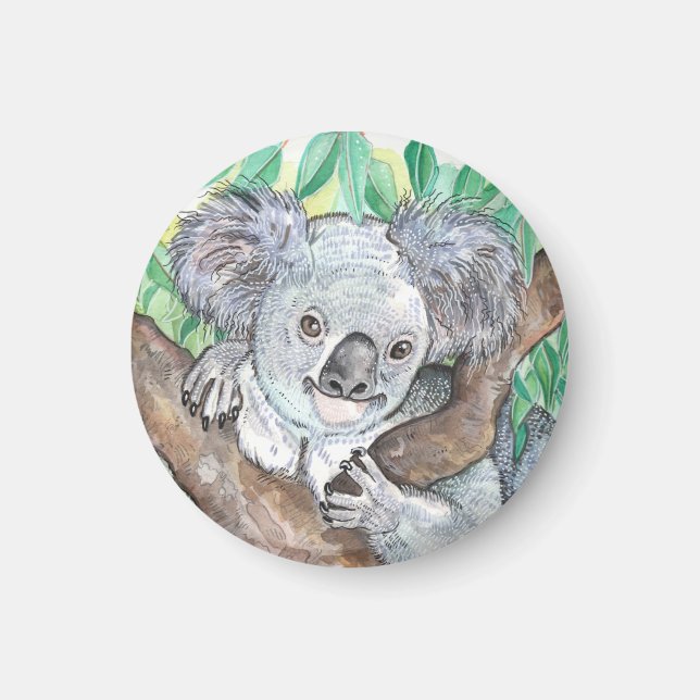 Koala in Eucalyptus Tree Painting Magnet (Front)