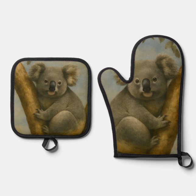 Koala in Quiet Light Oven Mitt & Pot Holder Set (Front)