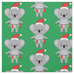 Koala in Santa Hat and Decorating at Christmas Fabric