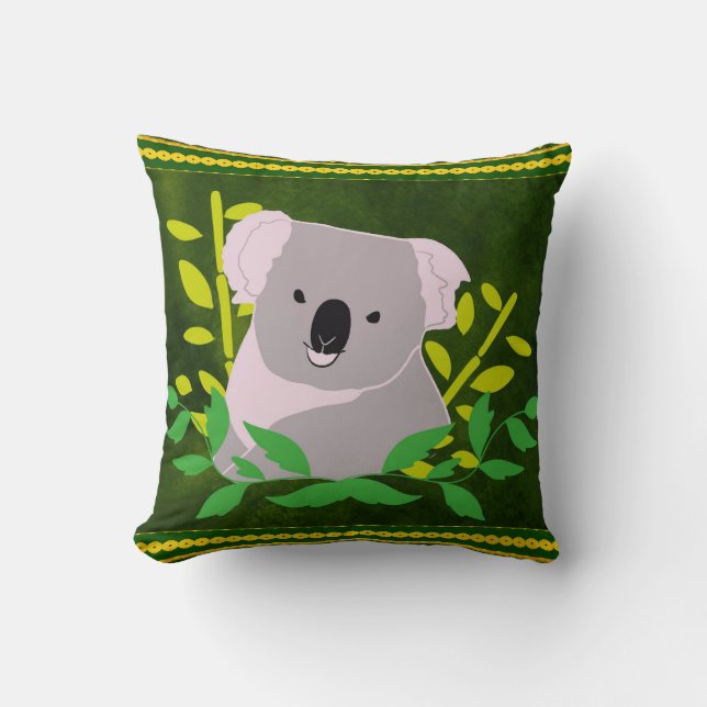 Koala in the Jungle Throw Pillow (Front)