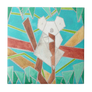 Koala in Tree Original Abstract Art Tile