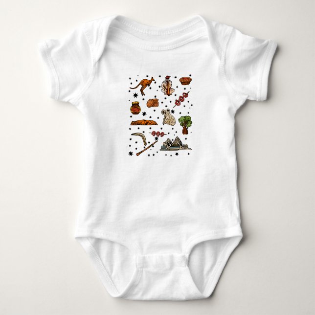 Koala Kangaroo Australia Day Pattern Baby Bodysuit (Front)