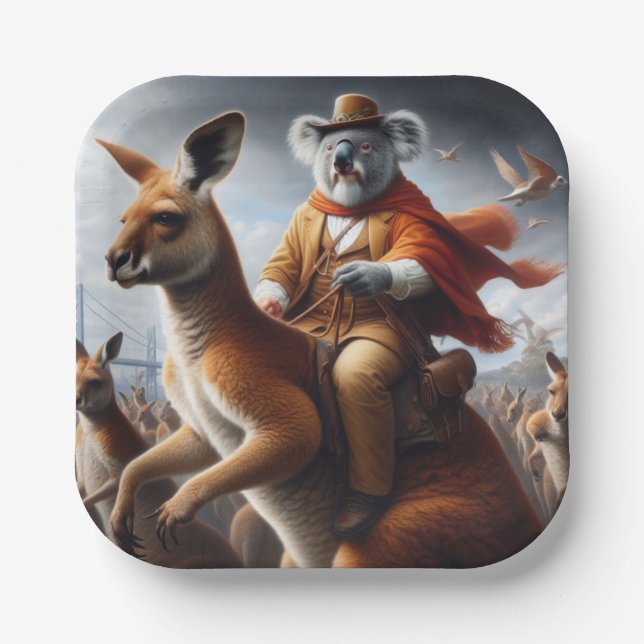 Koala Kangaroo Rider Paper Plate (Front)