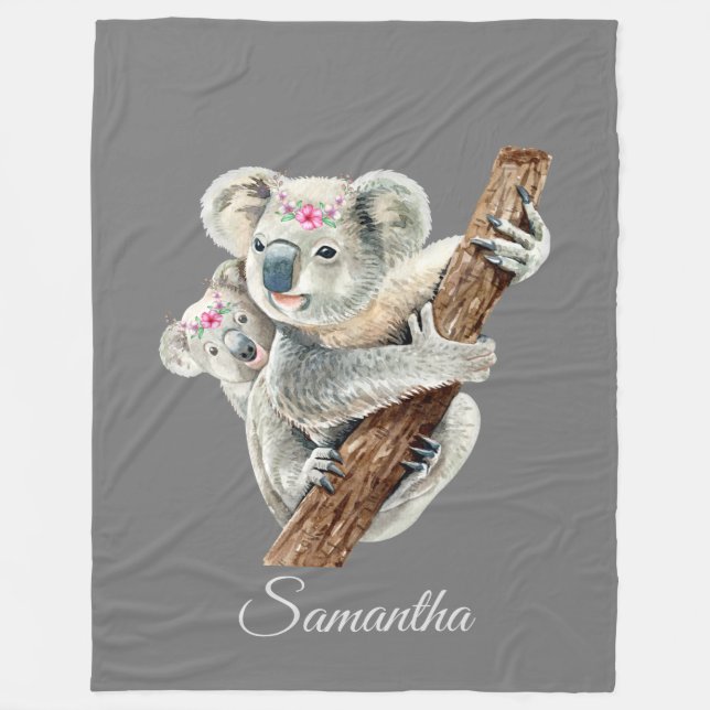 Koala Mama & Baby Personalized Fleece Blanket (Front)