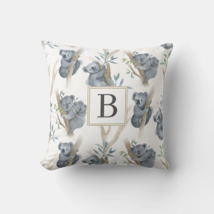 Koala Monogrammed Neutral Baby Nursery Pillow
