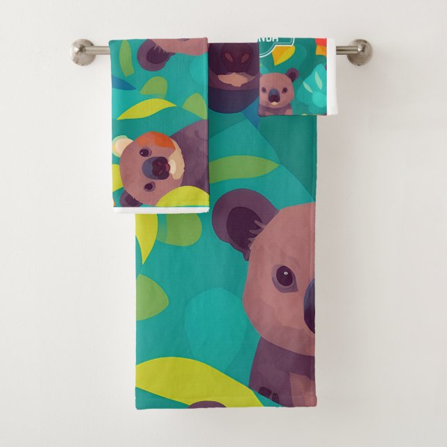 Koala Mosaic Colourful Personalized Pattern Bath Towel Set (Insitu)