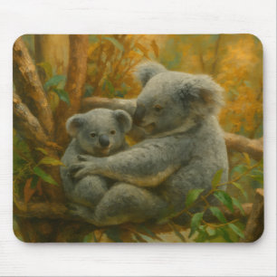 Koala Mother and Joey in Autumn Canopy Mouse Pad