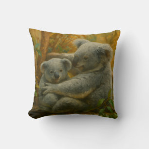 Koala Mother and Joey in Autumn Canopy Throw Pillow