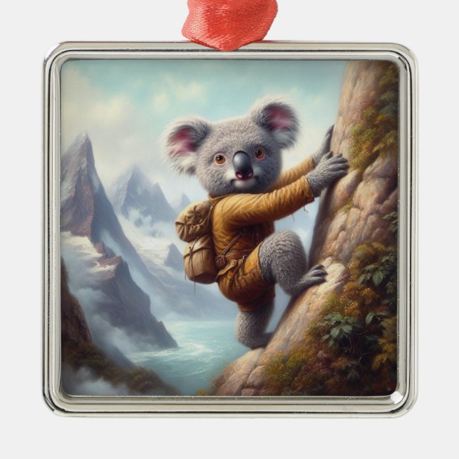 Koala Mountain Climbing Metal Ornament (Front)