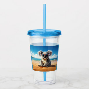 Koala on a sandy beach  acrylic tumbler