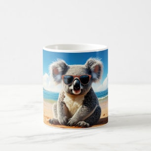 Koala on a sandy beach coffee mug
