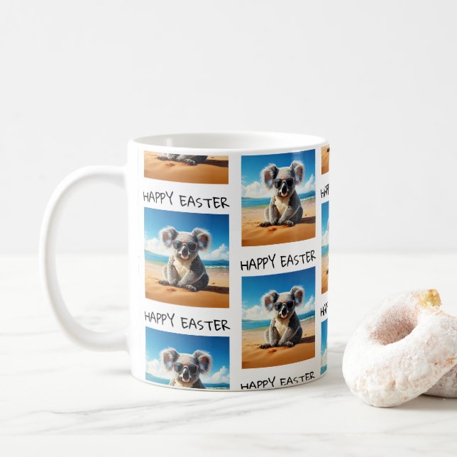 Koala on a sandy beach Happy Easter Coffee Mug (With Donut)