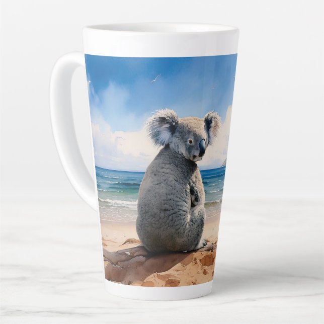 Koala on a sandy beach  latte mug (Left Angle)
