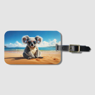 Koala on a sandy beach luggage tag