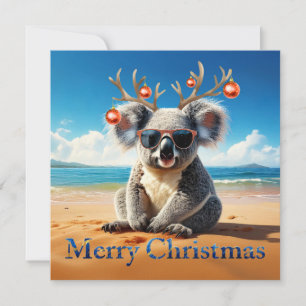 Koala on a sandy beach Merry Christmas Holiday Card