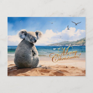 Koala on a sandy beach Merry Christmas Postcard