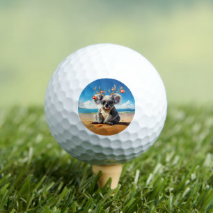 Koala on beach wearing Antlers and baubles Golf Balls