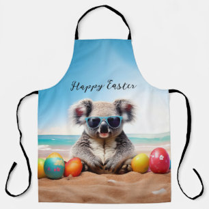 Koala on beach with Easter eggs Happy Easter Apron