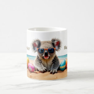 Koala on beach with Easter eggs Happy Easter Coffee Mug