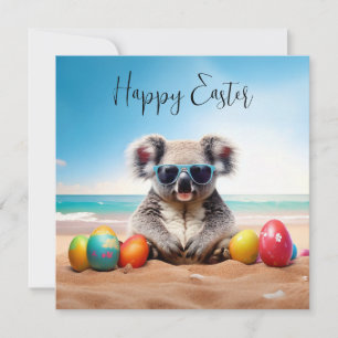 Koala on beach with Easter eggs Happy Easter Holiday Card