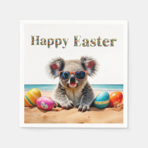 Koala on beach with Easter eggs Happy Easter Napkin