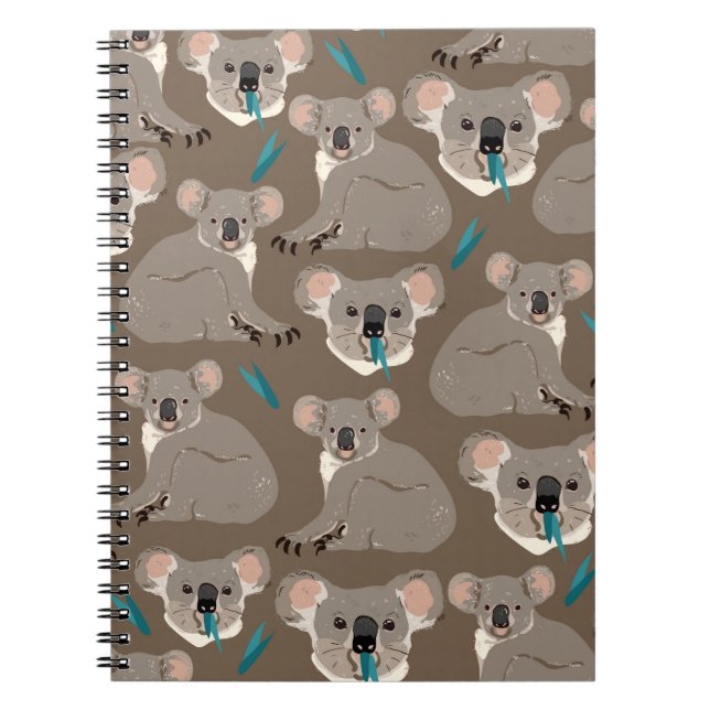 Koala on neutral brown background seamless vintage notebook (Front)